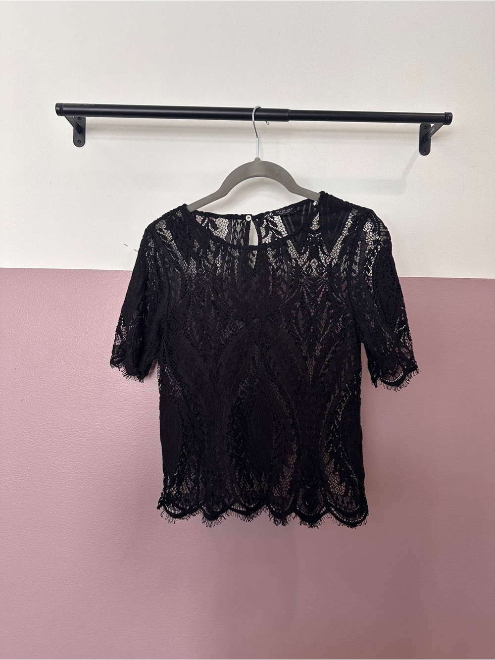 Zara Black Lace Short-Sleeve Blouse
